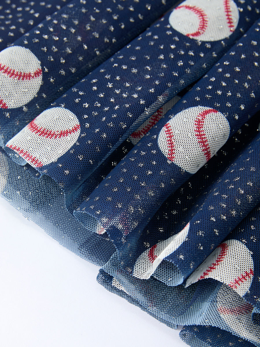 Baseball Theme Sleeveless Bow Strap Girls Dress