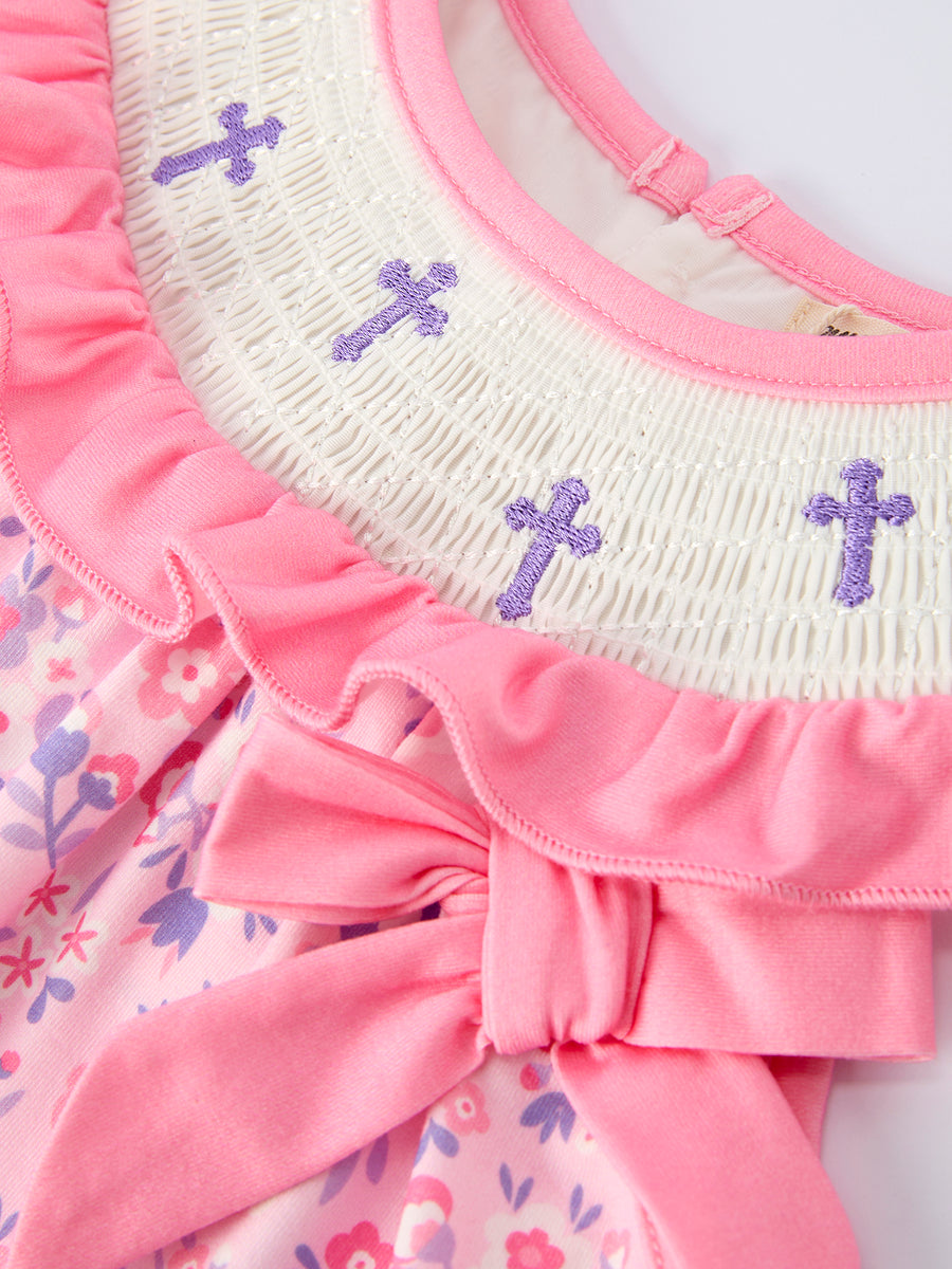 Floral Smocked Church Christ Bishop Christening Girls Dress