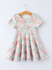 Spring Pastel Floral Girls Casual Dress
