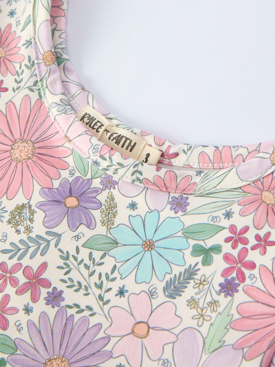 Spring Pastel Floral Girls Casual Dress