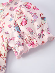 Easter Floral Bunny Girls Ruffle Hem Dress