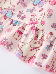 Easter Floral Bunny Girls Ruffle Hem Dress