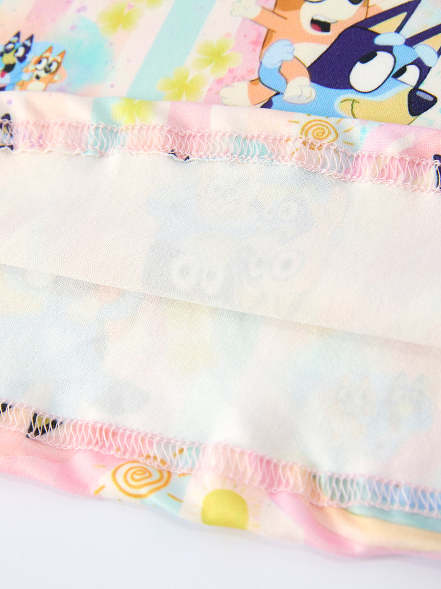 Rainbow Characters Print Girls Ruffle Dress