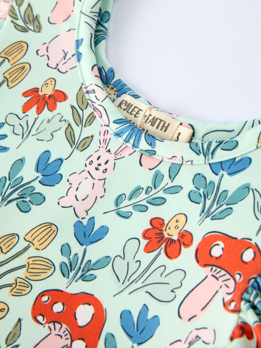 Easter Bunny and Mushroom Print Girls' Dress