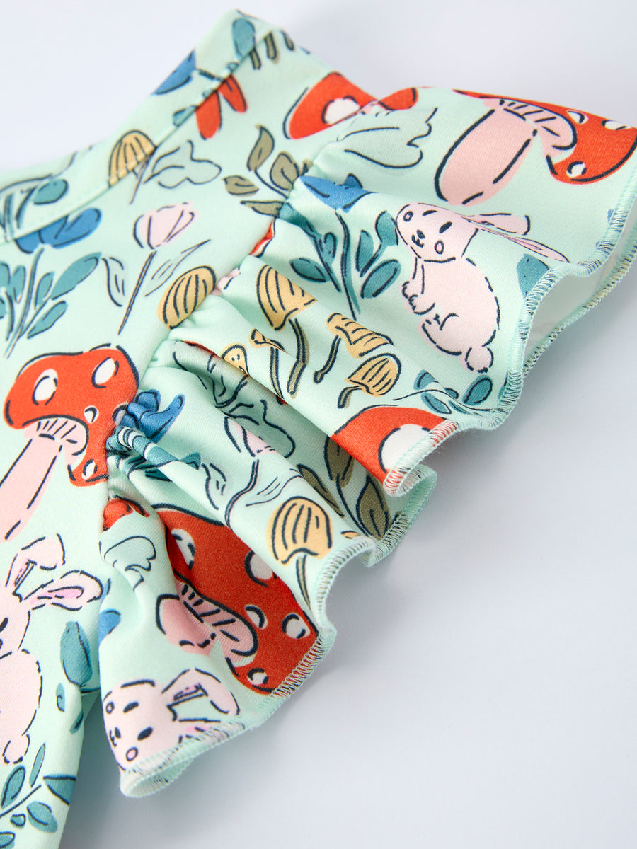 Easter Bunny and Mushroom Print Girls' Dress