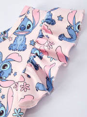 Pink Character Print Flutter Sleeve Girls Dress