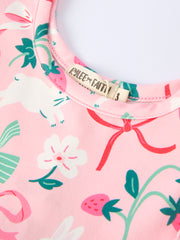 Easter Strawberry Bunny Bow Print Girls' Dress