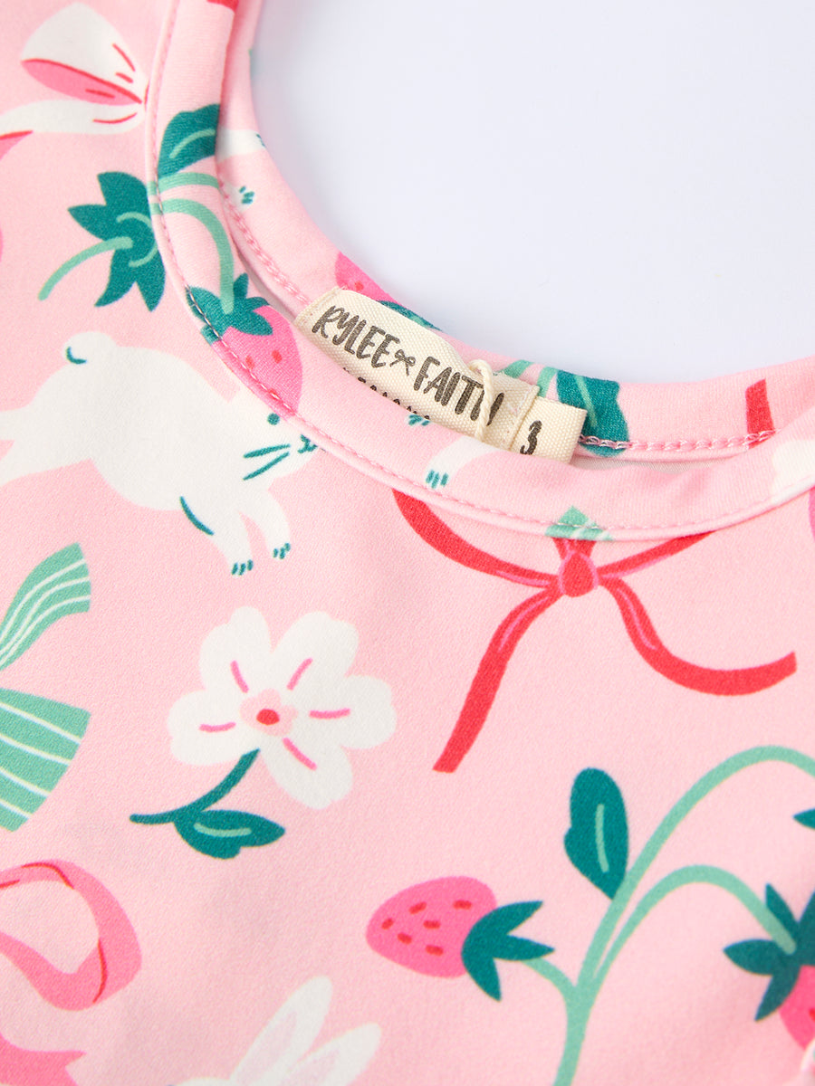 Easter Strawberry Bunny Bow Print Girls' Dress