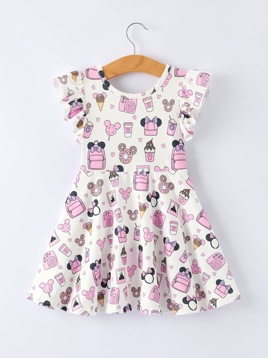 Magical Pink Character Camera Print Girls Twirl Dress
