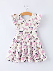 Magical Pink Character Camera Print Girls Twirl Dress