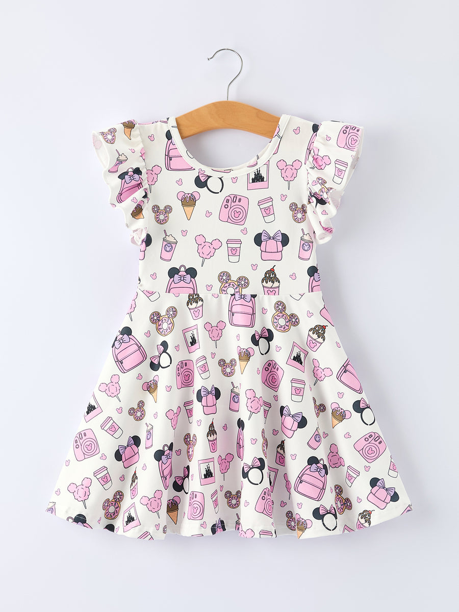 Magical Pink Character Camera Print Girls Twirl Dress