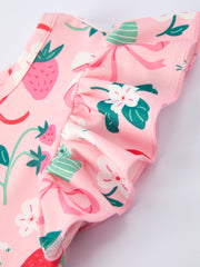 Easter Strawberry Bunny Bow Print Girls' Dress