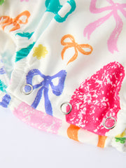 Rainbow Easter Egg Print Bow Baby Girls Romper