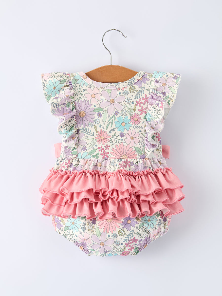 Girls Pink Floral Sleeveless Baby Girls Romper