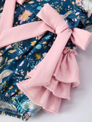 Teal Easter Bunny Garden Ruffle Sleeve Baby Girls Romper