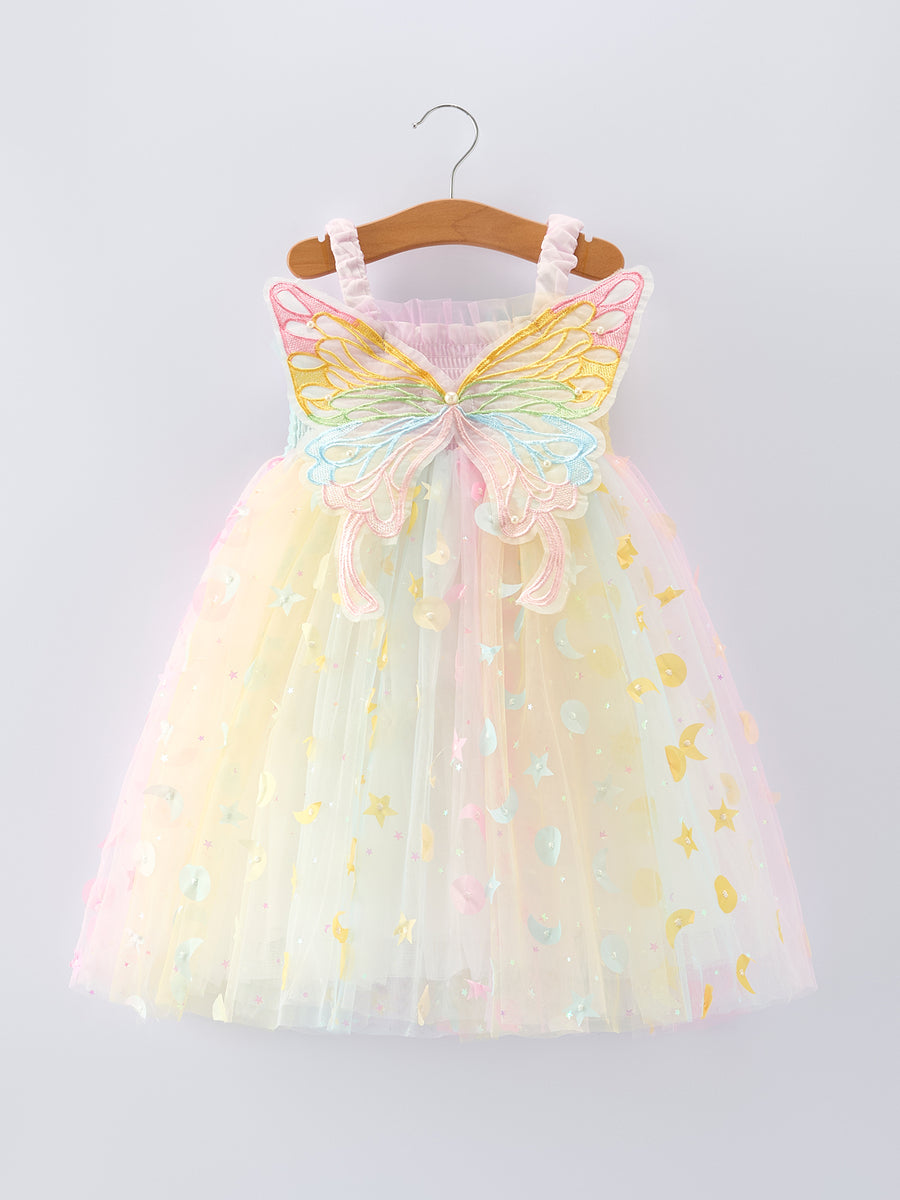 Pastel Rainbow Sequin Tulle Party Girls Dress