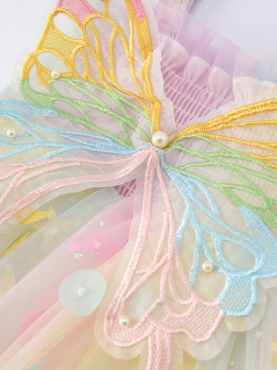 Pastel Rainbow Sequin Tulle Party Girls Dress