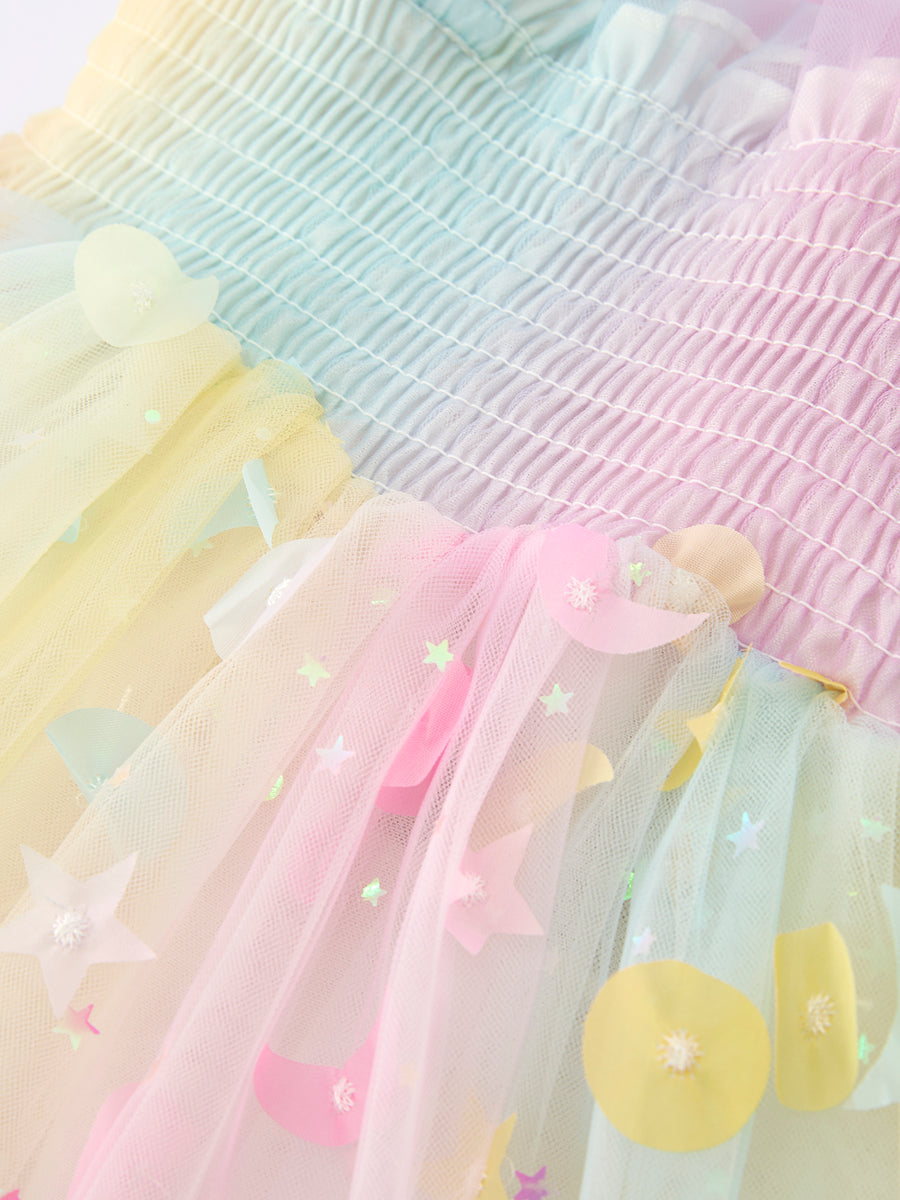 Pastel Rainbow Sequin Tulle Party Girls Dress