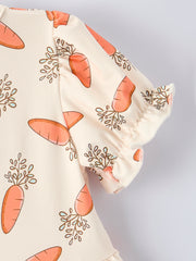 Easter Carrot Print Girls Ruffle Hem Dress