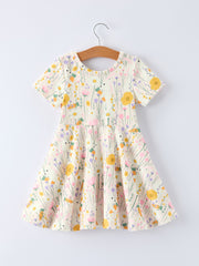 Spring Easter Bunny Yellow Floral Girls Dress