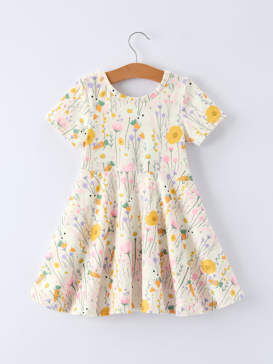 Spring Easter Bunny Yellow Floral Girls Dress