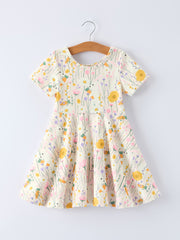 Spring Easter Bunny Yellow Floral Girls Dress