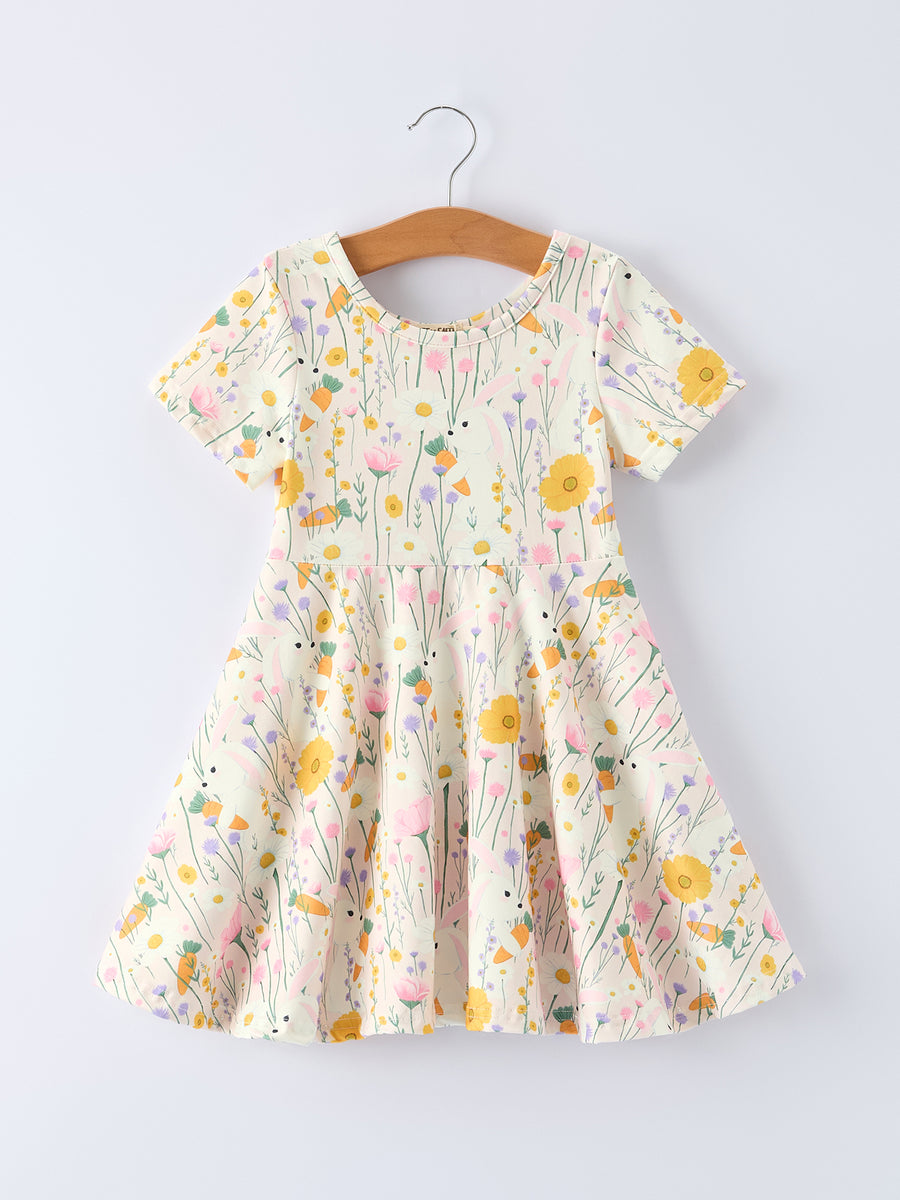 Spring Easter Bunny Yellow Floral Girls Dress