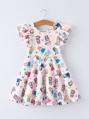 Spring Playful Character Print Girl Dress