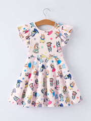 Spring Playful Character Print Girl Dress