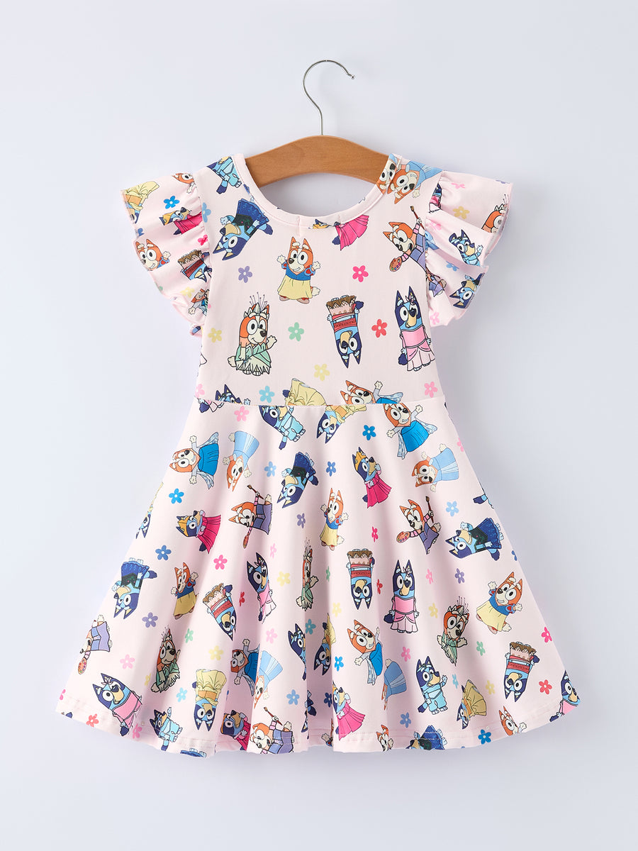 Spring Playful Character Print Girl Dress