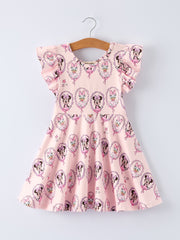 Pink Character Mirror Bow Print Girls' Dress
