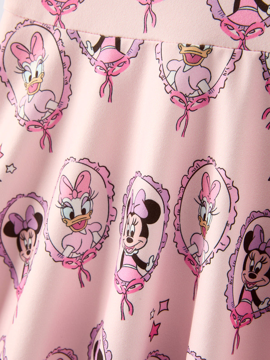 Pink Character Mirror Bow Print Girls' Dress