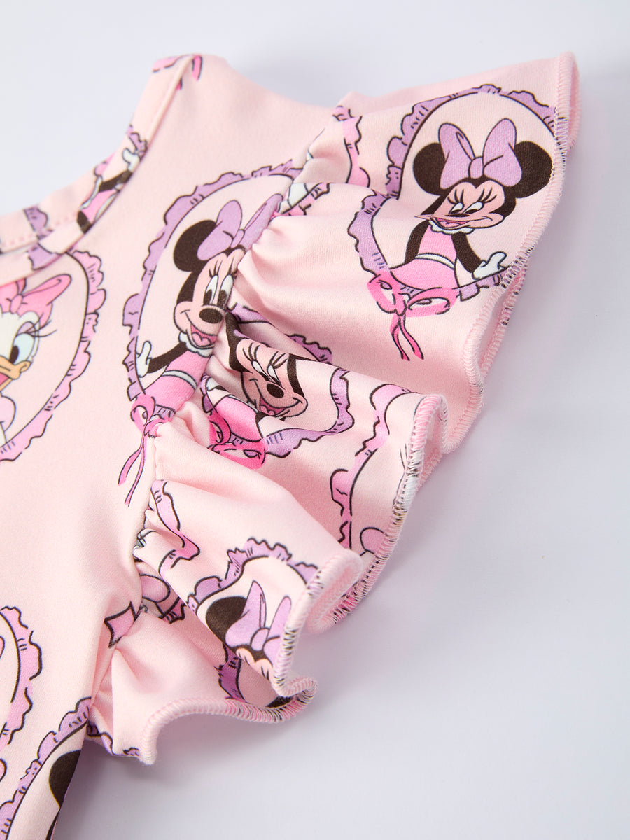 Pink Character Mirror Bow Print Girls' Dress