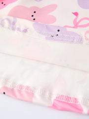 Spring Easter Bunny Bow Print Girls Short Sleeves Dress