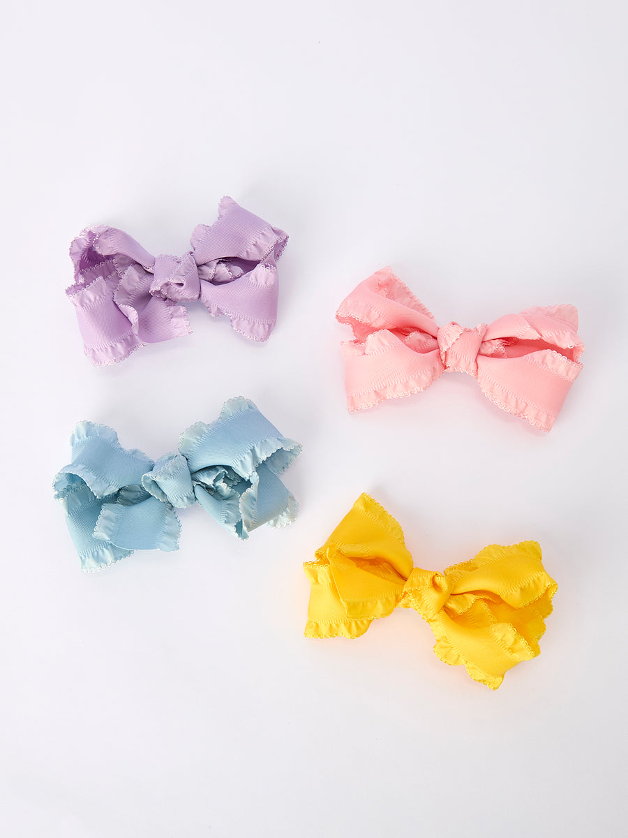 Ruffle Bow Girl Hair Clips 3.5 Inches-Multiple Colors Available