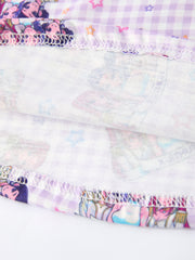 PREORDER Purple Plaid Characters Print Short Sleeve Girls Dress