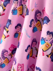 PREORDER Pink Characters Print Short Sleeve Girls Dress