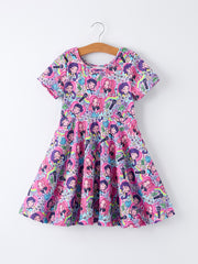 PREORDER Purple Characters Music Print Short Sleeve Girls Dress