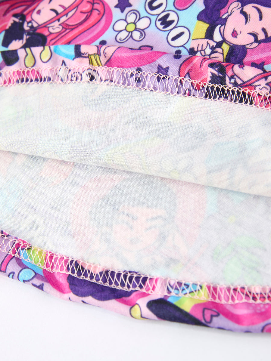 PREORDER Purple Characters Music Print Short Sleeve Girls Dress