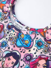 PREORDER Purple Characters Print Short Sleeve Girls Dress