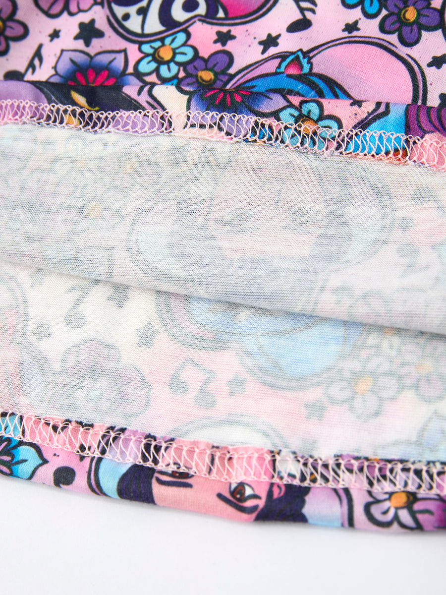 PREORDER Purple Characters Print Short Sleeve Girls Dress