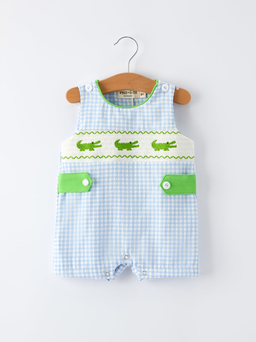 Baby Boys Summer Crocodile Embroidered Smocked Romper