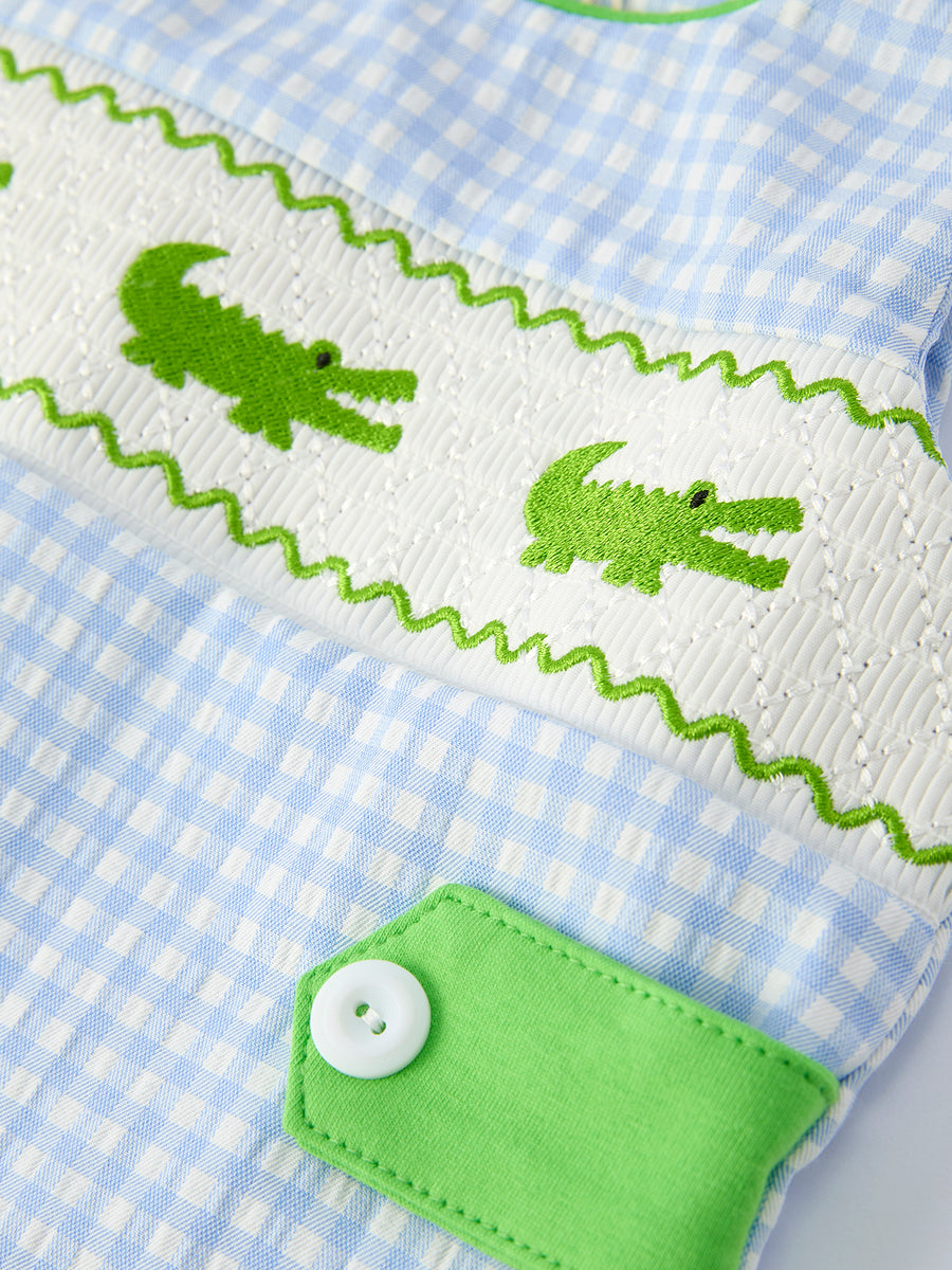Baby Boys Summer Crocodile Embroidered Smocked Romper
