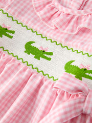 Girls Summer Crocodile Embroidered Smocked Dress