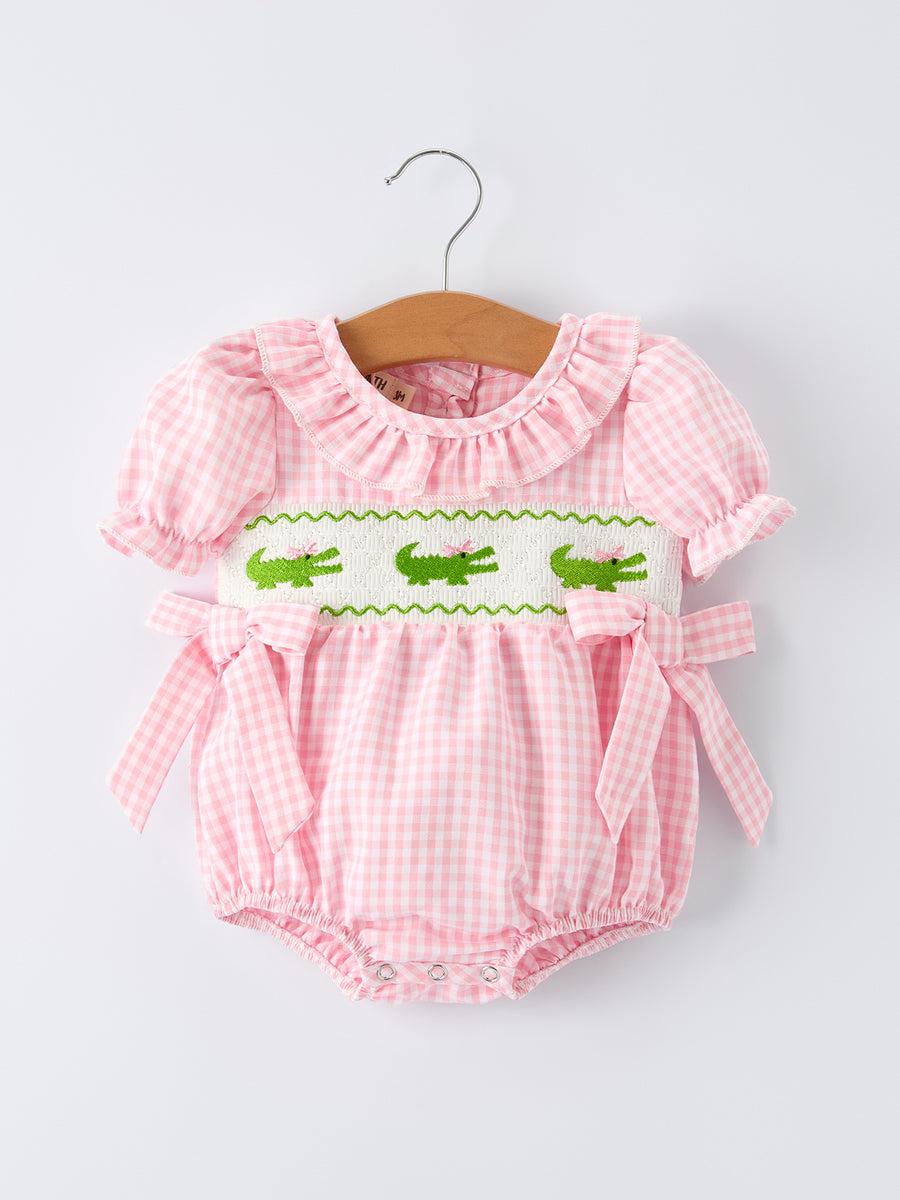 Baby Girls Summer Crocodile Embroidered Smocked Romper