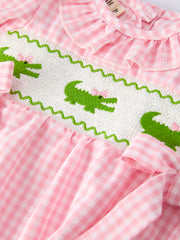 Baby Girls Summer Crocodile Embroidered Smocked Romper