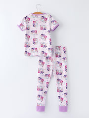 Purple Plaid Print Short Sleeve Girl Pajama Set
