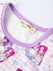 Purple Plaid Print Short Sleeve Girl Pajama Set