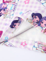 Purple Plaid Print Short Sleeve Girl Pajama Set