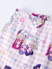 Purple Plaid Print Short Sleeve Girl Pajama Set